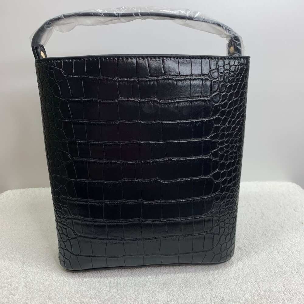 AOTA Elena Vegan Black Faux Croc Embossed Bucket Crossbody Bag Black NWT - Picture 5 of 11